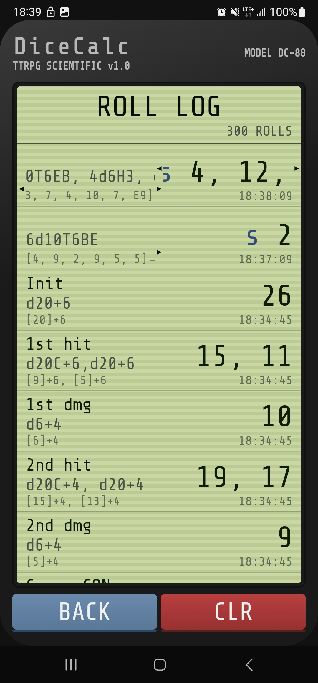 Roll log with 300 rolls